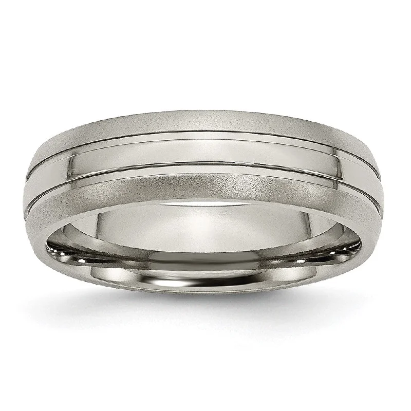 Ladies rings seasonal collection rings-6mm Titanium Polished & Satin Grooved Standard Fit Band