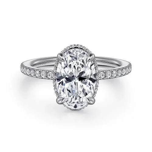 Ladies engagement rings round cut-Allesia - 14K White Gold Oval Cut Hidden Halo Diamond Engagement Ring (Setting Only)