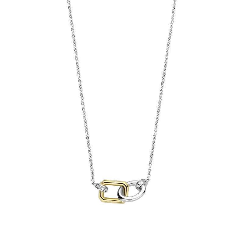 Ladies necklaces love token necklaces-Ti Sento 18ct Gold Vermeil and Silver Pave Necklace with Cubic Zirconia Stones