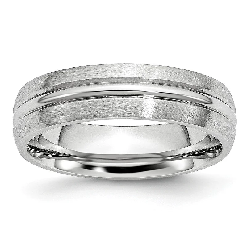 Ladies rings subtle hue styles-6mm Cobalt Satin & Polished Grooved Comfort Fit Band