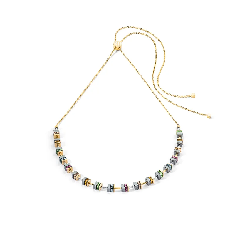 Ladies necklaces special occasion styles-Coeur De Lion Sparkling Classic Gold Multicolour Chain Necklace