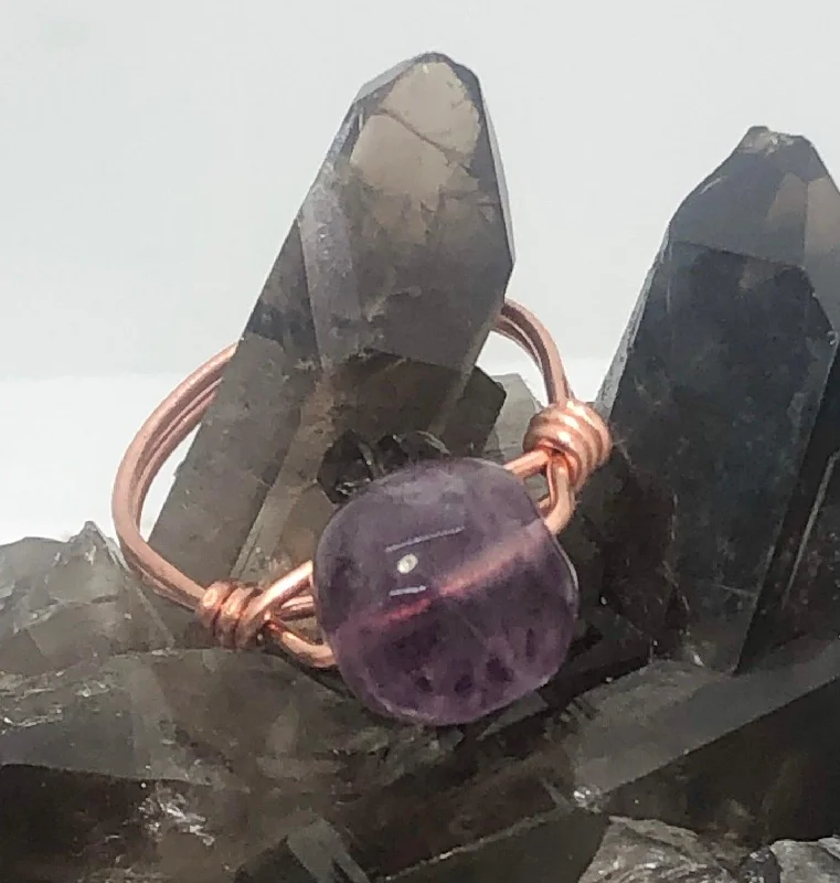 Ladies rings wave pattern rings-Purple Fluorite Copper Bead Ring