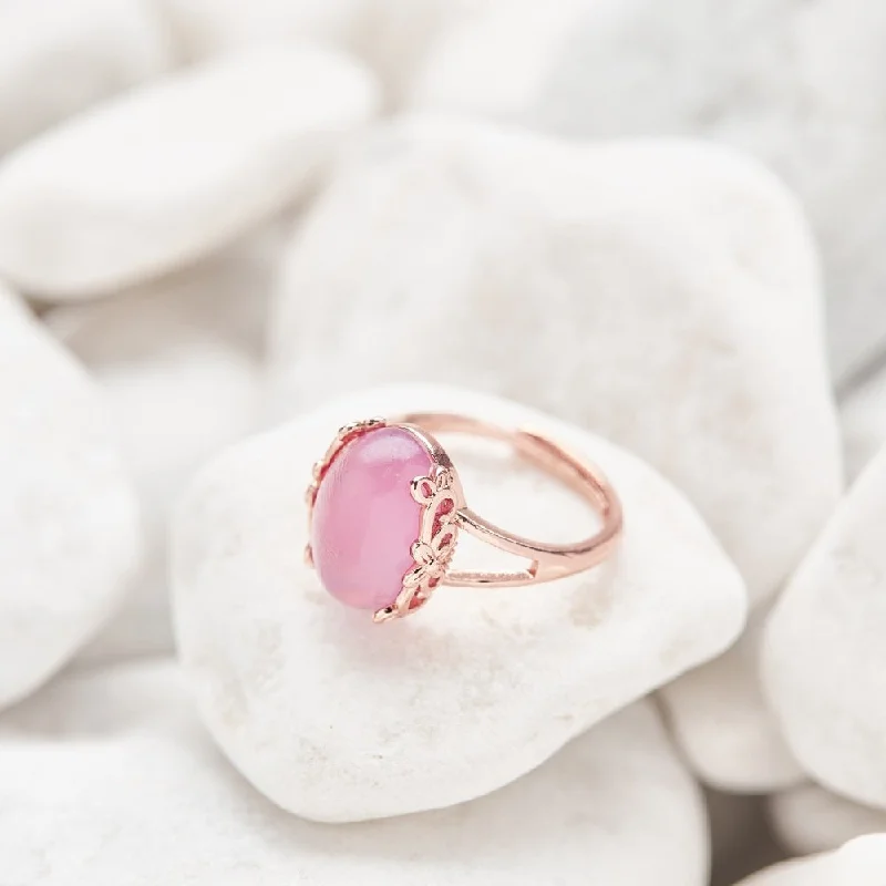 Ladies rings muted tone rings-Natural Rose Quartz Silver Ring