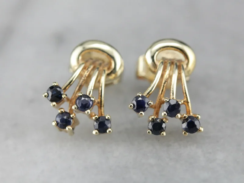 Ladies earrings low maintenance styles-Vintage Sapphire Stud Earrings in Yellow Gold