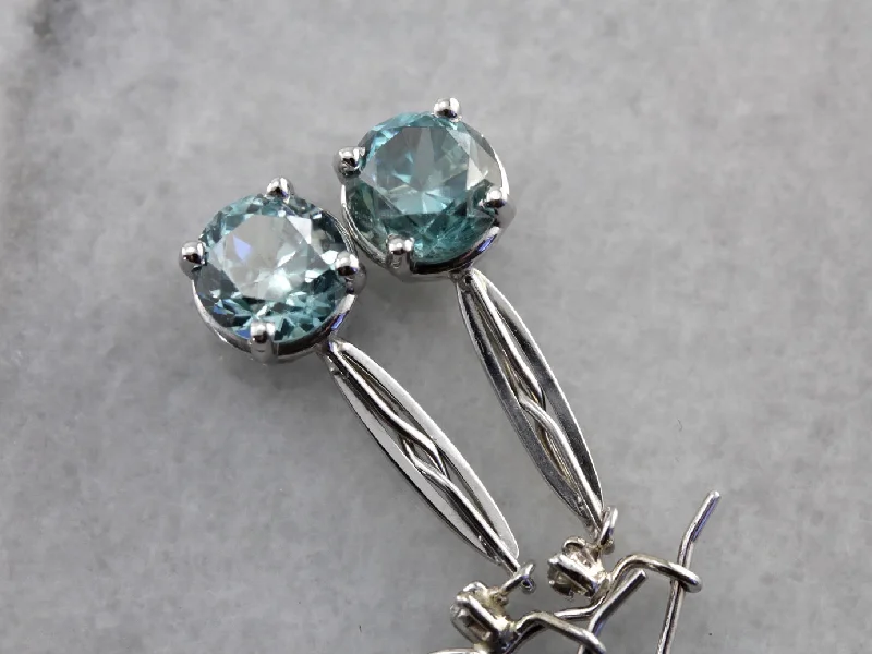 Ladies earrings eco-friendly materials-Blue Zircon Drop Earrings Made with Vintage Components