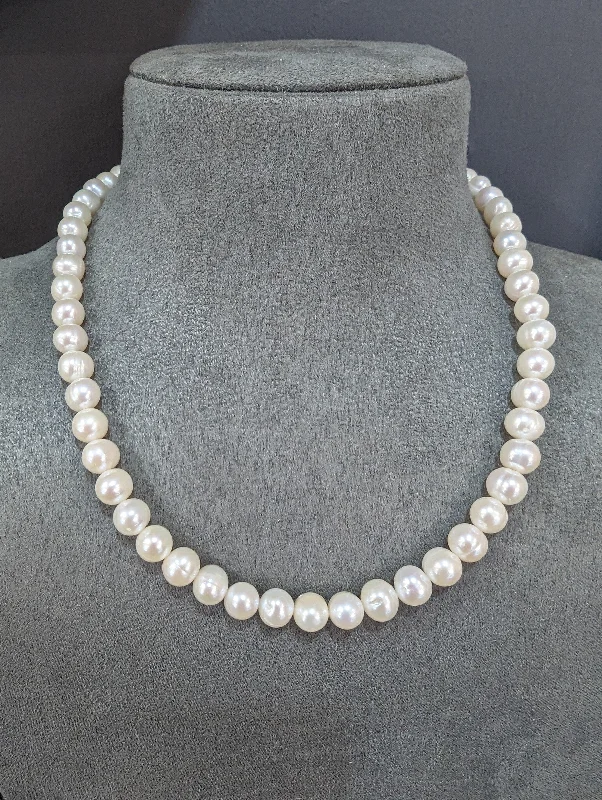 Ladies necklaces layered necklace sets-Sterling Silver and White Freshwater Pearl Necklace