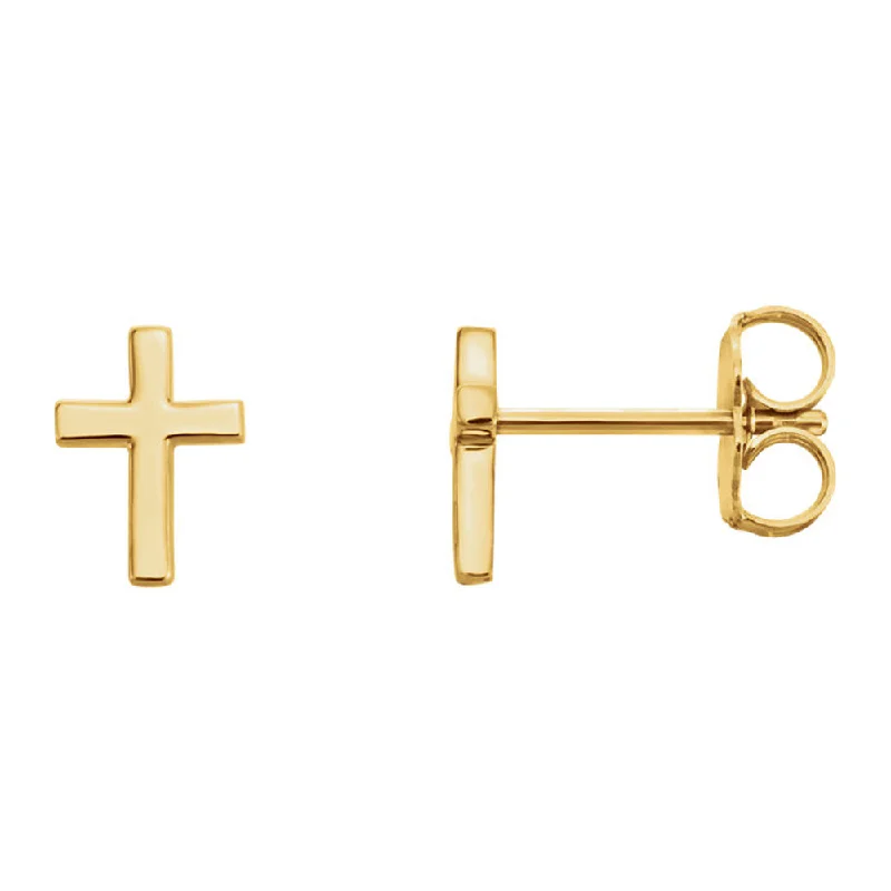 Ladies earrings comfort fit styles-5.5 x 7.5mm (3/16 x 1/4 Inch) 14k Yellow Gold Tiny Cross Stud Earrings