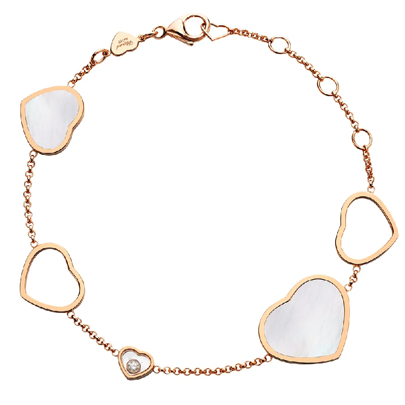 Ladies bracelets expressionist designs-Ladies bracelets expressionist designs-18ct Rose Gold Mother Of Pearl Happy Hearts & Diamond Bracelet