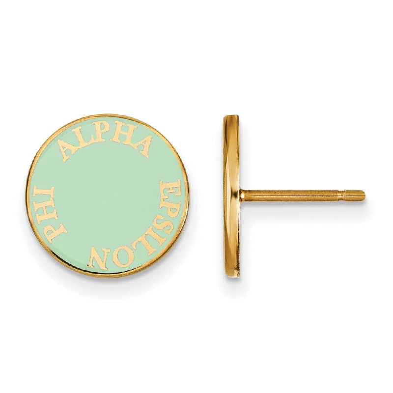 Ladies earrings subtle hue styles-14K Plated Silver Alpha Epsilon Phi Enamel Disc Post Earrings