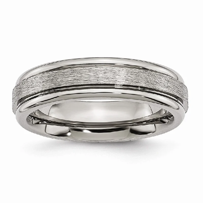 Ladies rings ceramic crafted styles-Titanium, 6mm Grooved Edge Unisex Comfort Fit Band