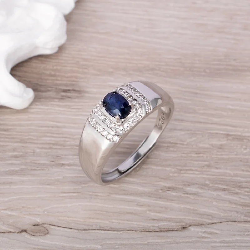 Ladies rings blue diamond styles-Natural Blue Sapphire Crystal Ring