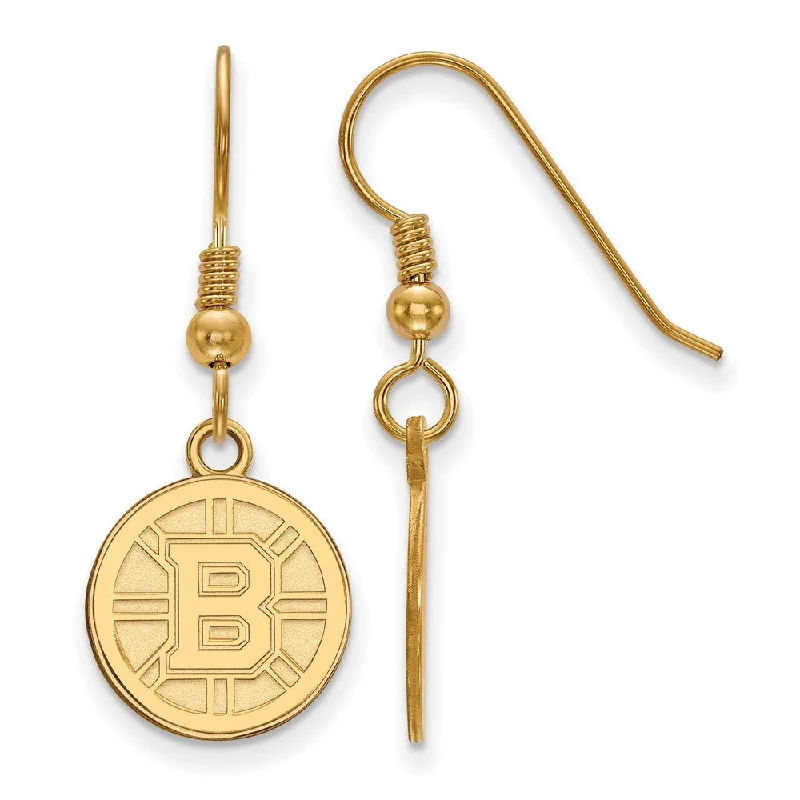 Ladies earrings iridescent finish designs-SS 14k Yellow Gold Plated NHL Boston Bruins Small Dangle Earrings