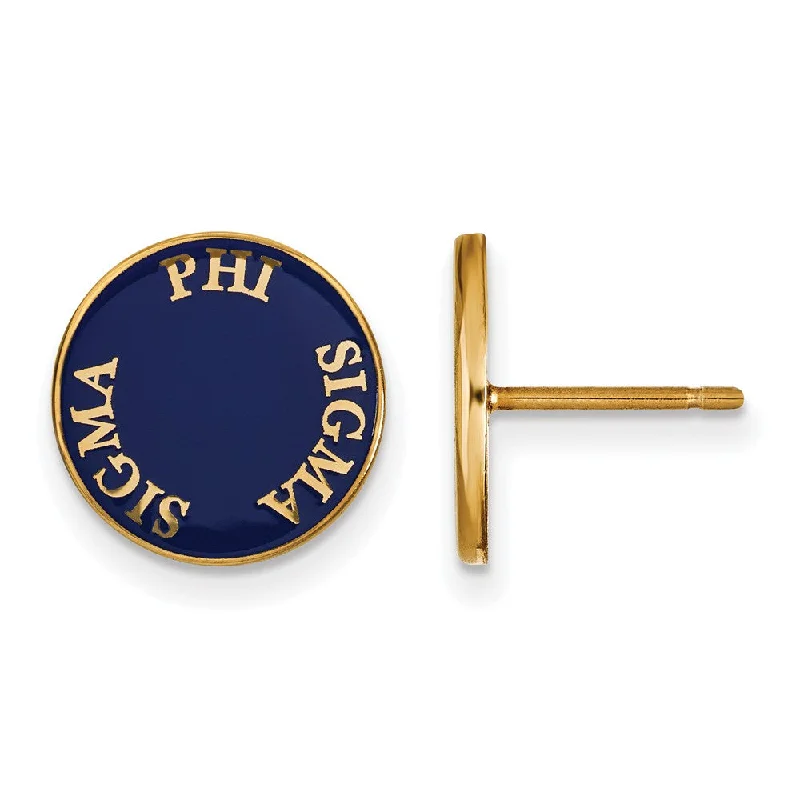 Ladies earrings contemporary classic designs-14K Plated Silver Phi Sigma Sigma Enamel Disc Post Earrings