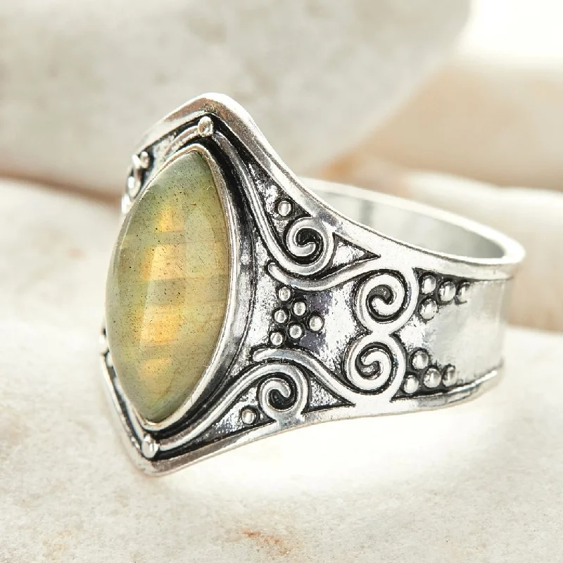 Ladies rings yellow diamond rings-Natural Moonstone 'Full Moon' Ring