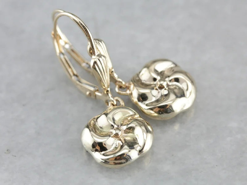 Ladies earrings delicate outline styles-Floral Yellow Gold Drop Earrings