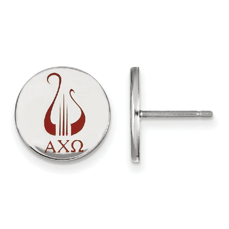 Ladies earrings heart-shaped accents-Sterling Silver Alpha Chi Omega Enamel Post Earrings