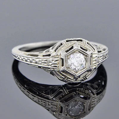 Ladies engagement rings bold designs-Art Deco 18kt Diamond Engagement Ring .28ct