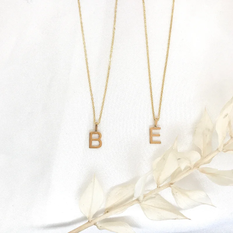 Ladies necklaces signature piece styles-10k Gold Mini Plain Letter Necklace