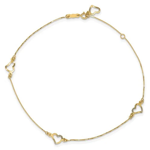 Ladies bracelets sci-fi inspired bracelets-Ladies bracelets sci-fi inspired bracelets-Triple Heart Anklet Bracelet (14K)