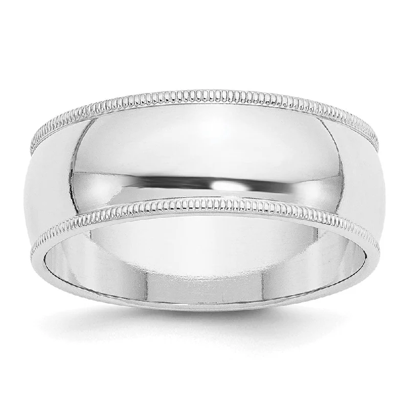 Ladies rings textured band designs-8mm 14K Yellow or White Gold Half Round Milgrain Standard Fit Band