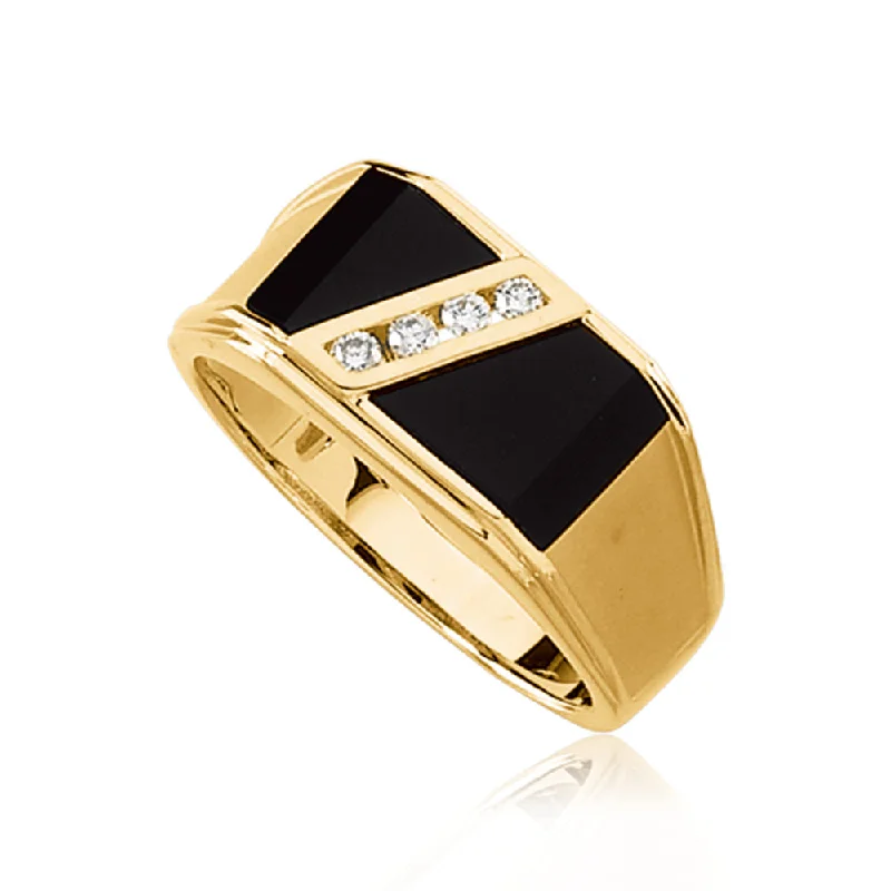 Ladies rings romantic floral styles-Onyx and 1/8 Carat Diamond Ring in 14K Yellow Gold