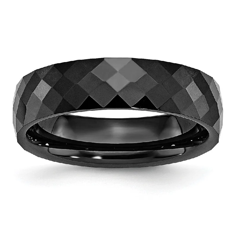 Ladies rings contemporary bold styles-6mm Black Ceramic Faceted Standard Fit Band