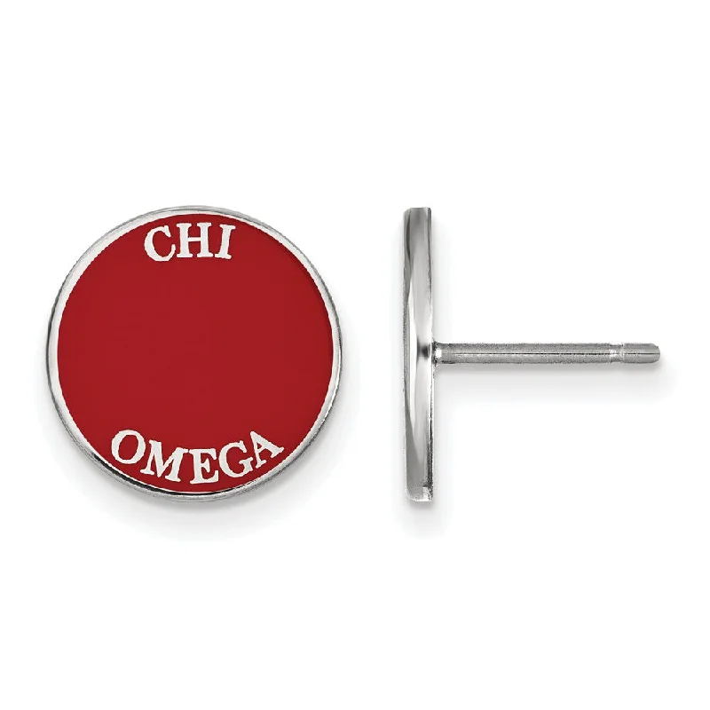 Ladies earrings nature-inspired patterns-Sterling Silver Chi Omega Enamel Disc Post Earrings