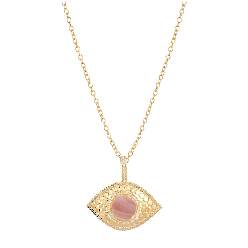 Ladies necklaces brilliant cut designs-Anna Beck Gold Evil Eye Pink Opal Necklace