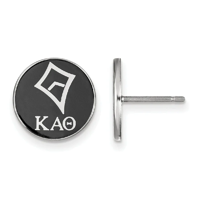 Ladies earrings oxidized finish styles-Sterling Silver Kappa Alpha Theta Black Enamel Kite Post Earrings