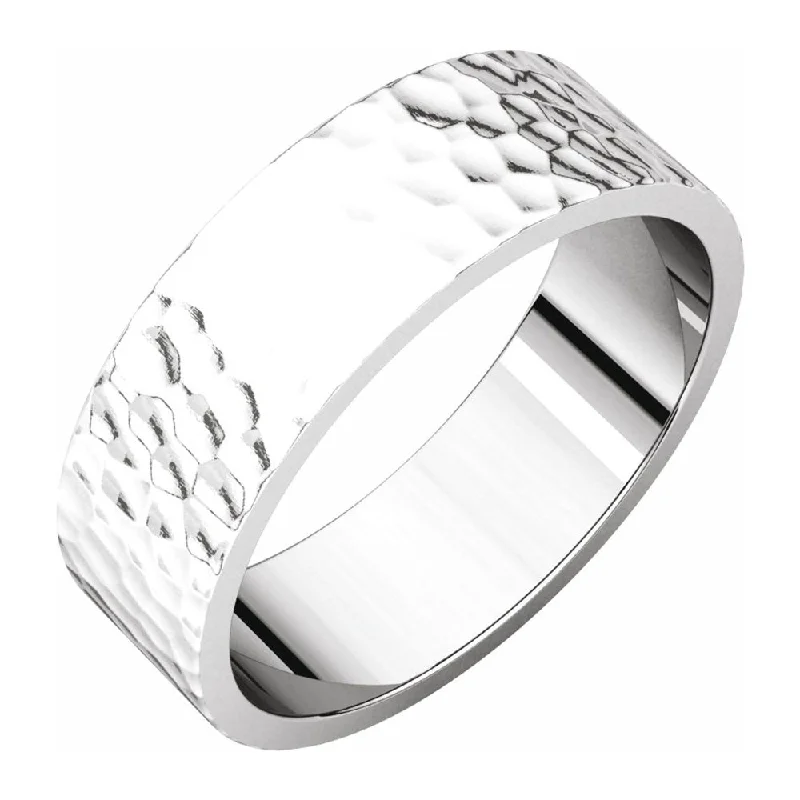 Ladies rings brass vintage styles-6mm Platinum Hammered Flat Standard Fit Band