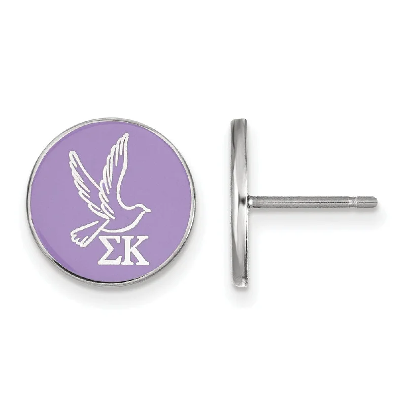 Ladies earrings travel-friendly designs-Sterling Silver Sigma Kappa Purple Enamel Dove Post Earrings