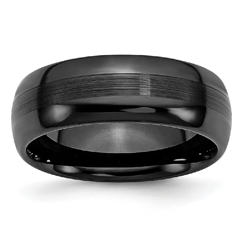 Ladies rings feather-inspired styles-8mm Black Ceramic Brushed & Polished Domed Standard Fit Band