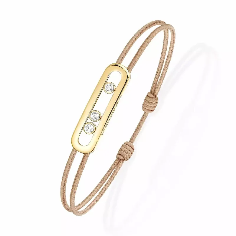 Ladies bracelets simple shape bracelets-Ladies bracelets simple shape bracelets-18ct Yellow Gold Diamond Set Messika Cares Beige Cord Bracelet