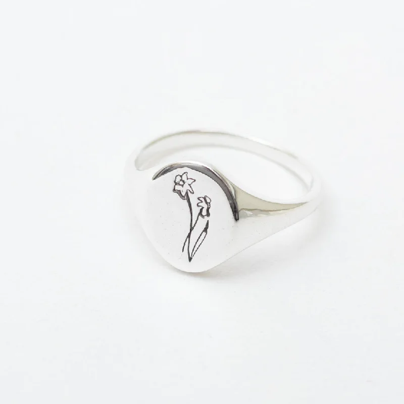 Ladies rings long-lasting designs-March Birth Flower Signet Ring