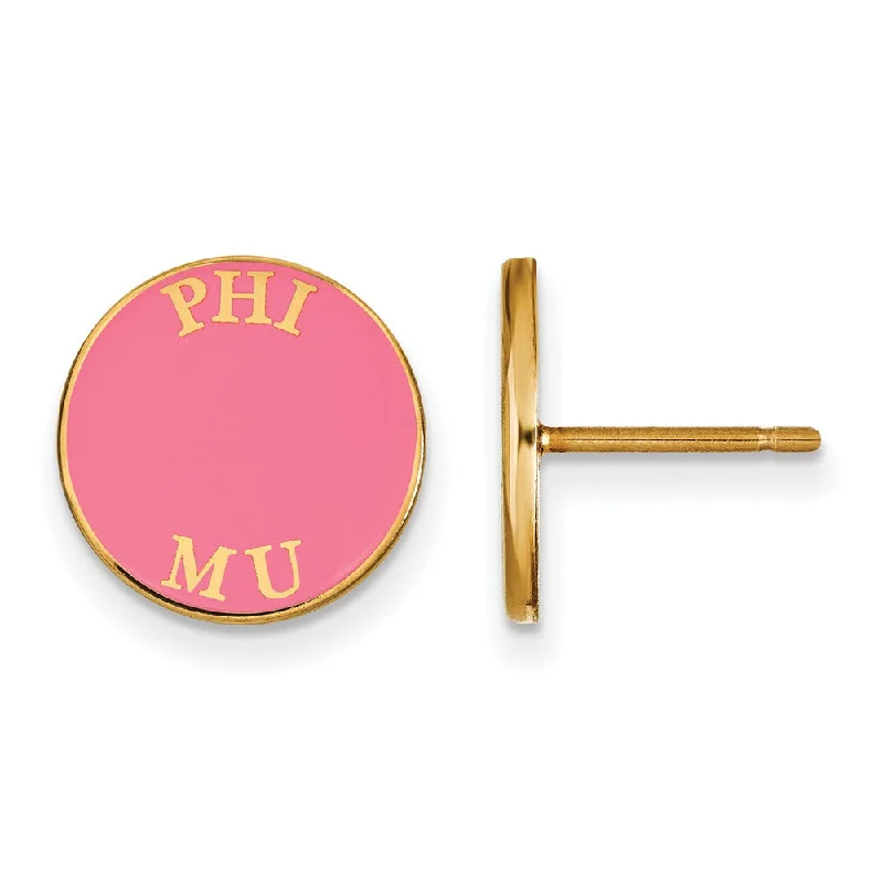 Ladies earrings pastel tone styles-14K Plated Silver Phi Mu Enamel Disc Post Earrings