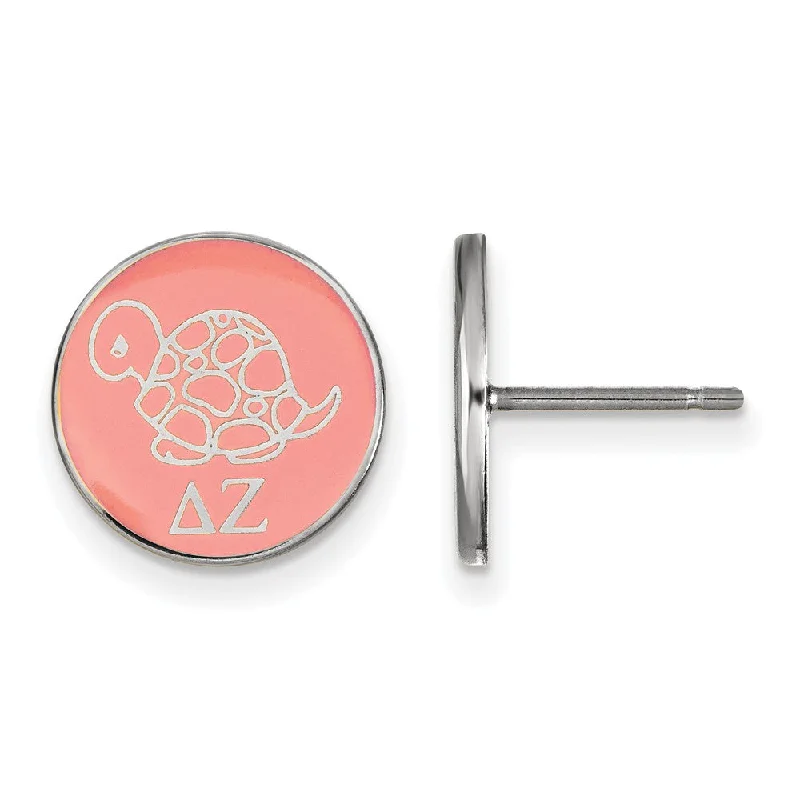 Ladies earrings Italian crafted earrings-Sterling Silver Delta Zeta Pink Enamel Turtle Post Earrings