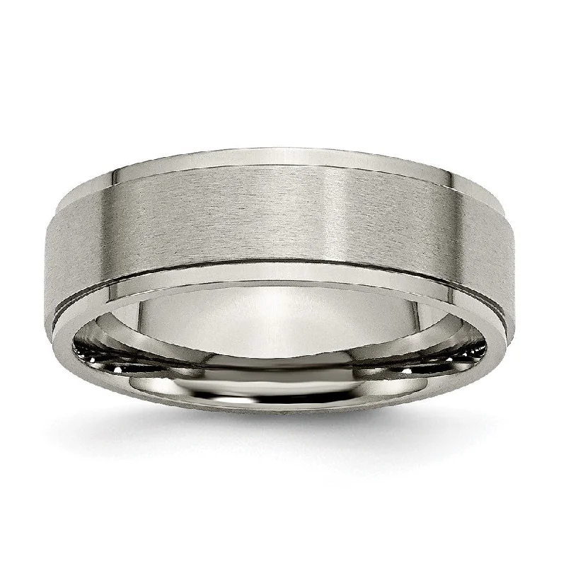 Ladies rings rainbow gem designs-7mm Titanium Lightly Brushed Flat Ridge Edge Comfort Fit Band