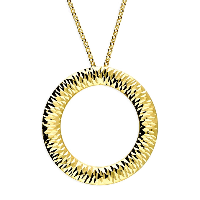 Ladies necklaces embossed design necklaces-18ct Gold Plated Diamond-Cut Circle Pendant Necklace