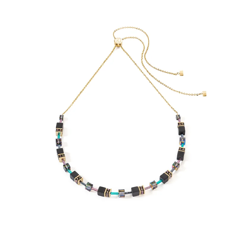 Ladies necklaces extra short chokers-Coeur De Lion GeoCUBE® Iconic Nature Black Multicolour Chain Necklace