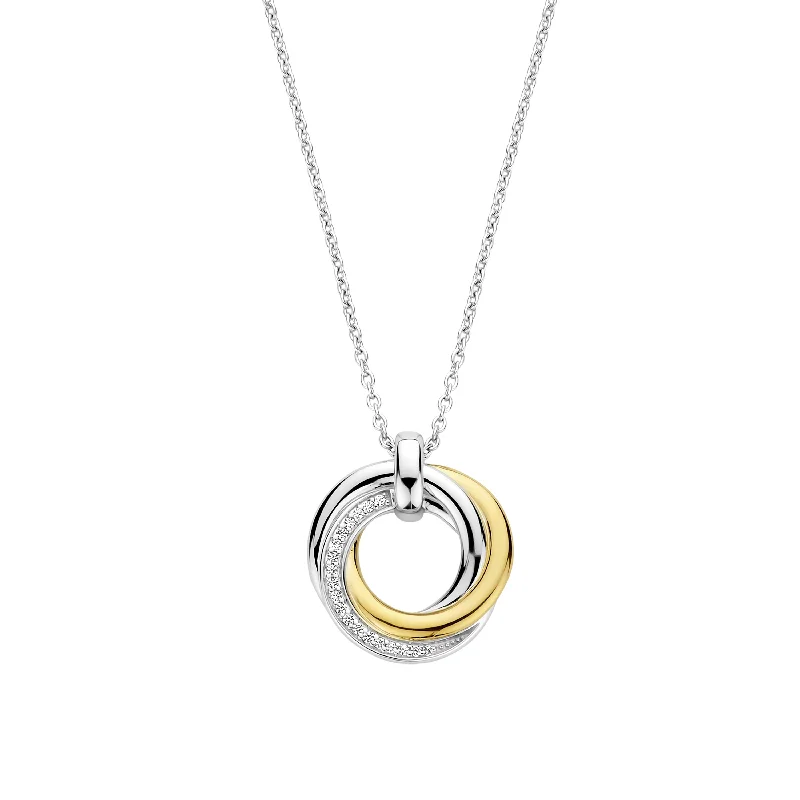 Ladies necklaces white diamond styles-Ti Sento Gold Silver Zirconia Intertwined Layer Necklace