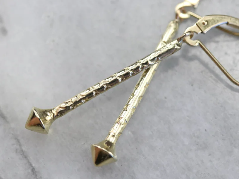 Ladies earrings Middle Eastern designs-Etched Yellow Gold Drop Earrings