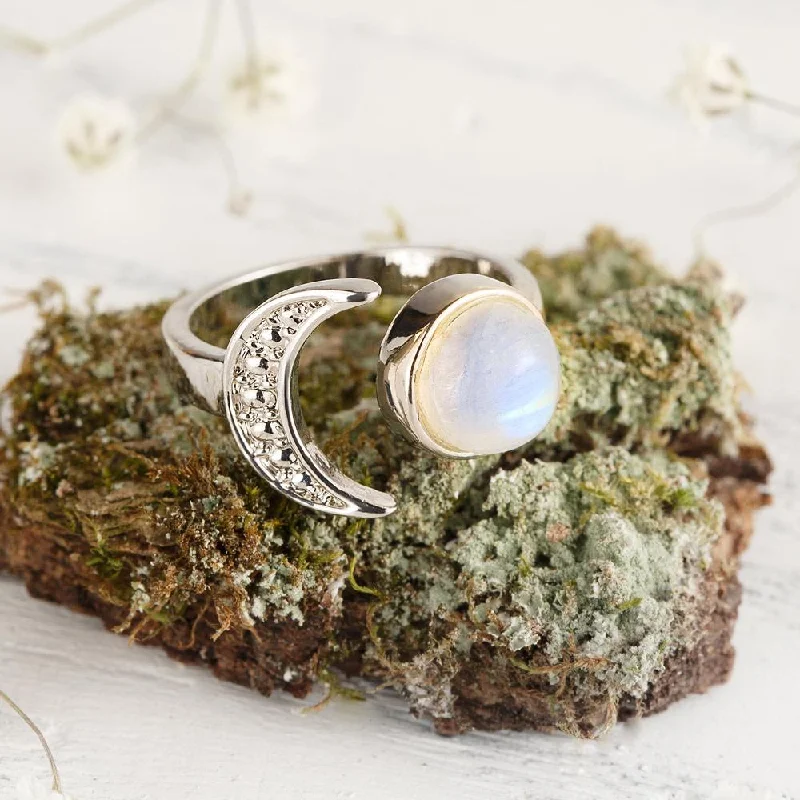 Ladies rings rainbow gem designs-Young Moon Moonstone Ring