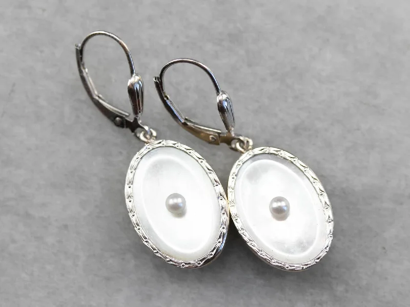 Ladies earrings single stone styles-Retro Mother of Pearl and Seed Pearl Drop Earrings