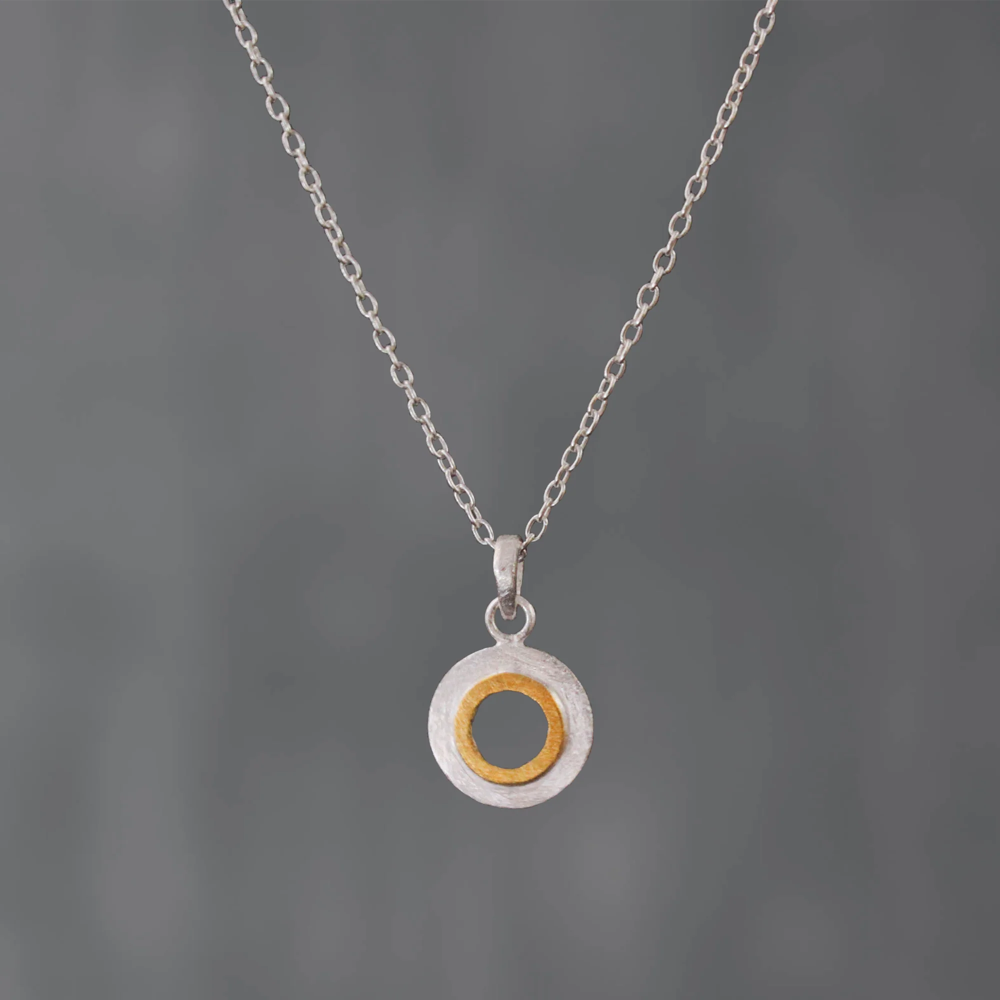 Ladies necklaces anniversary necklace designs-Gold and Silver Mixed Metals Open Circle Pendant Necklace