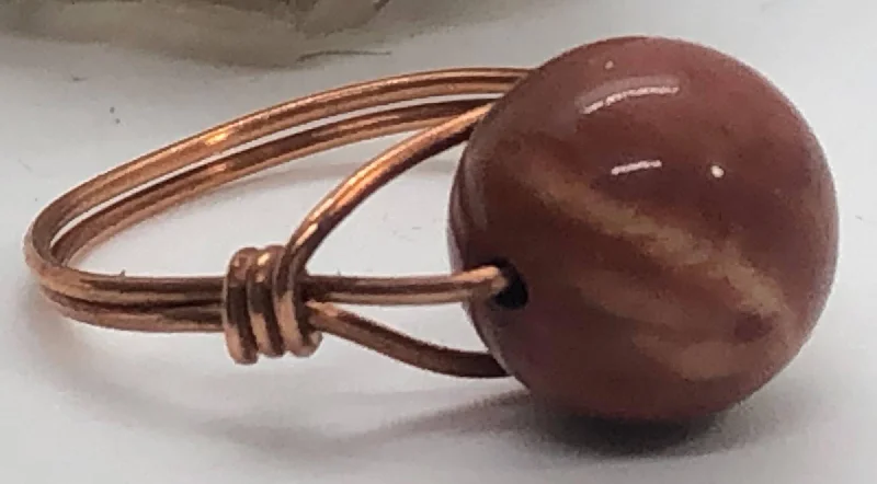 Ladies rings promise ring options-Red Jasper Copper Bead Ring