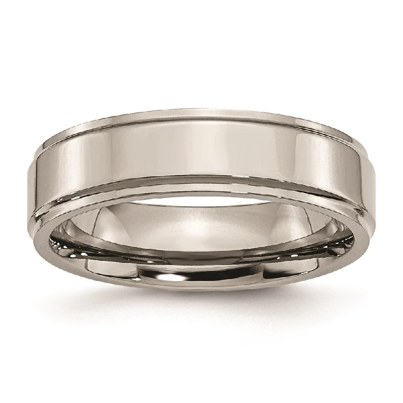 Ladies rings two-tone ring designs-6mm Titanium Polished Flat Ridged Edge Standard Fit Band