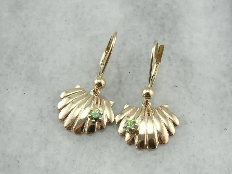 Ladies earrings casual chic vibes-Sea Scallops and Demantoid Green Garnet Earrings