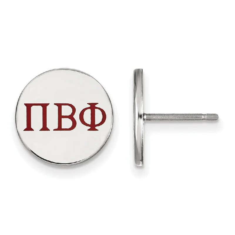 Ladies earrings metallic sheen styles-Sterling Silver Pi Beta Phi Red Enamel Greek Letters Post Earrings