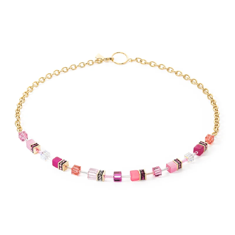 Ladies necklaces polished shine designs-Coeur De Lion GeoCUBE® Iconic Gold Magenta Chain Necklace