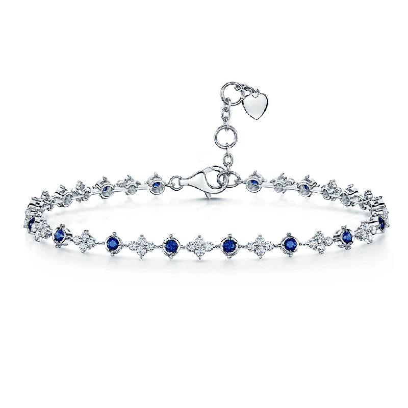 Ladies bracelets textured band designs-Ladies bracelets textured band designs-18ct White Gold Diamond And Sapphire Flower Tennis Bracelet